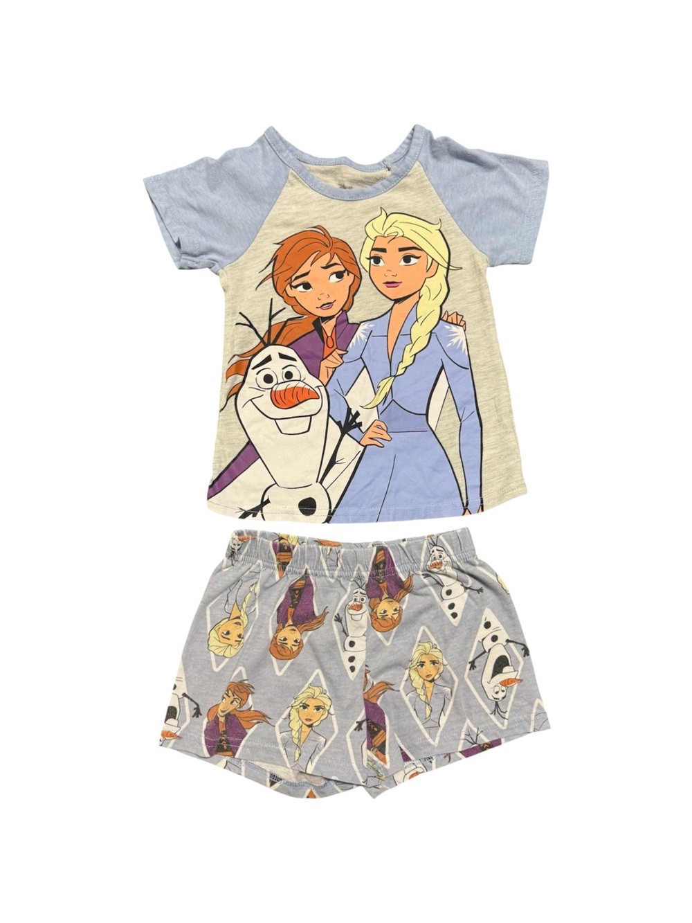 Disney Frozen Girls Anna Elsa Olaf Pajama Set Size 4T Blue Gray